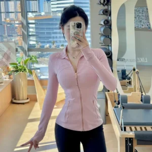 Gold zipper yoga wear, slim-fitting and slimming women's sports jacket, breathable jacket, women's tight casual fitness wear