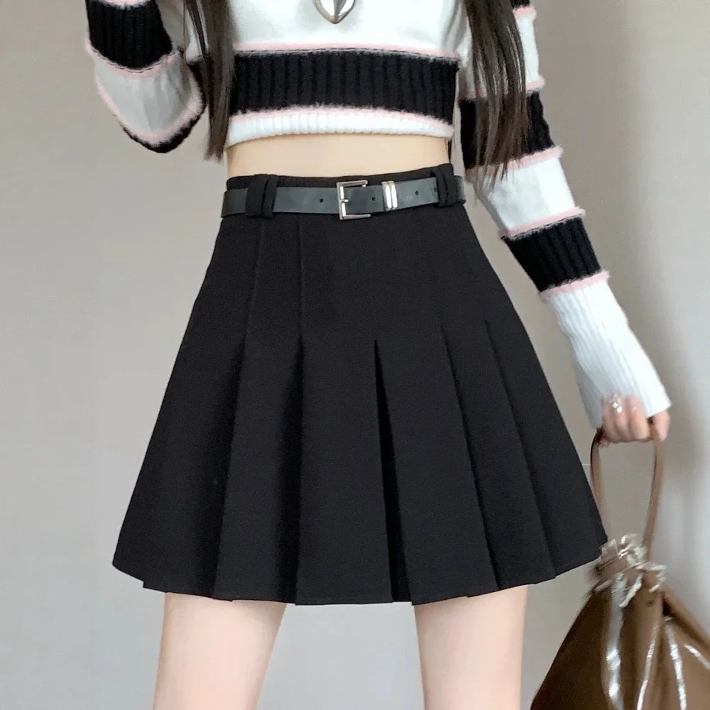 Women's High Waist Gray Pleated Skirt Summer New Preppy Style Slim Fit A-line Skirts Woman Solid Color Casual Student Mini Skirt - Image 4