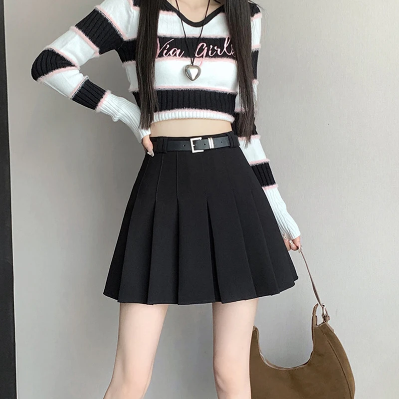 Women's High Waist Gray Pleated Skirt Summer New Preppy Style Slim Fit A-line Skirts Woman Solid Color Casual Student Mini Skirt - Image 6