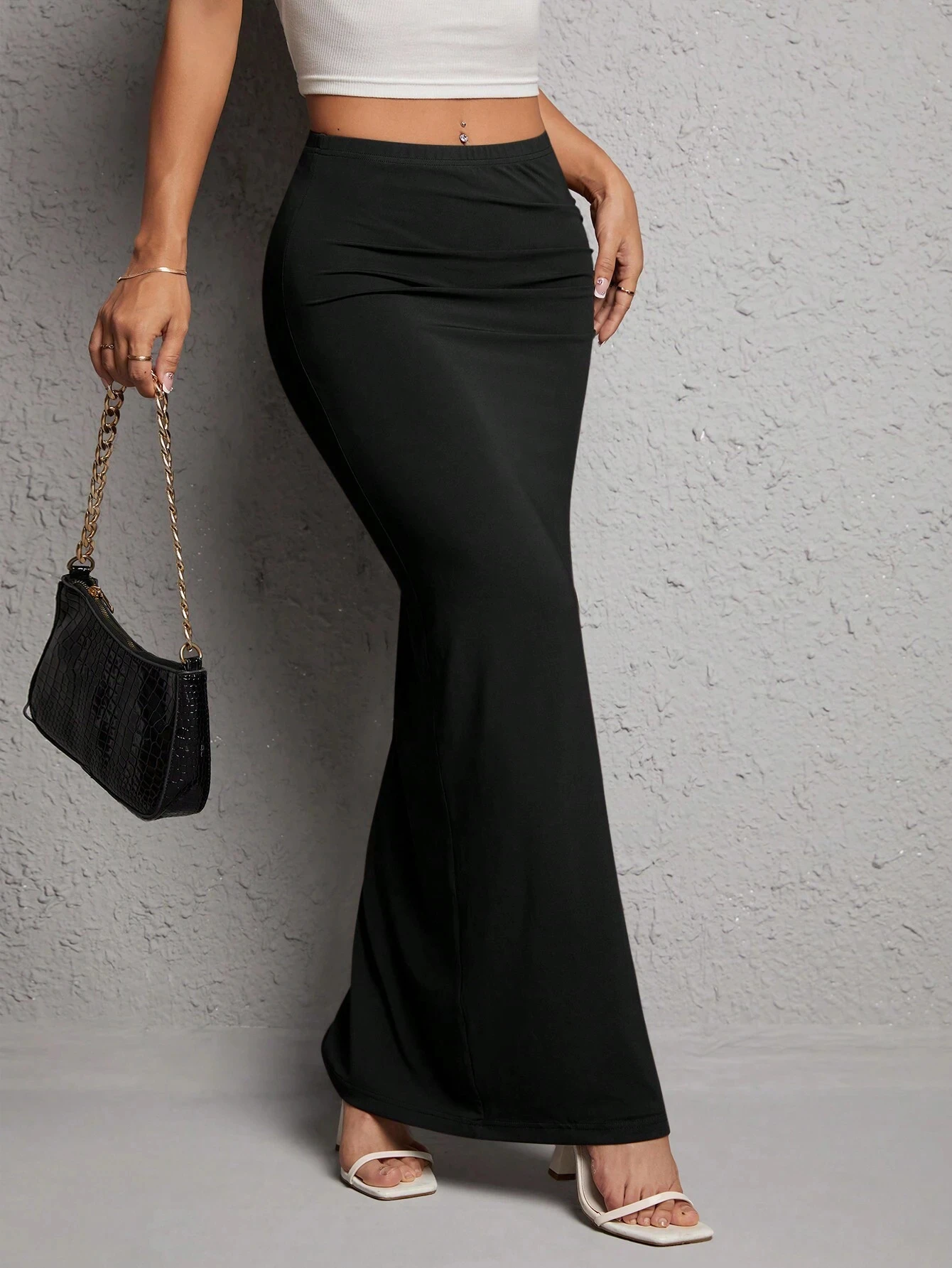 Women's Solid-Color, Fitted, Slit, Long Midi Skirt - Image 4