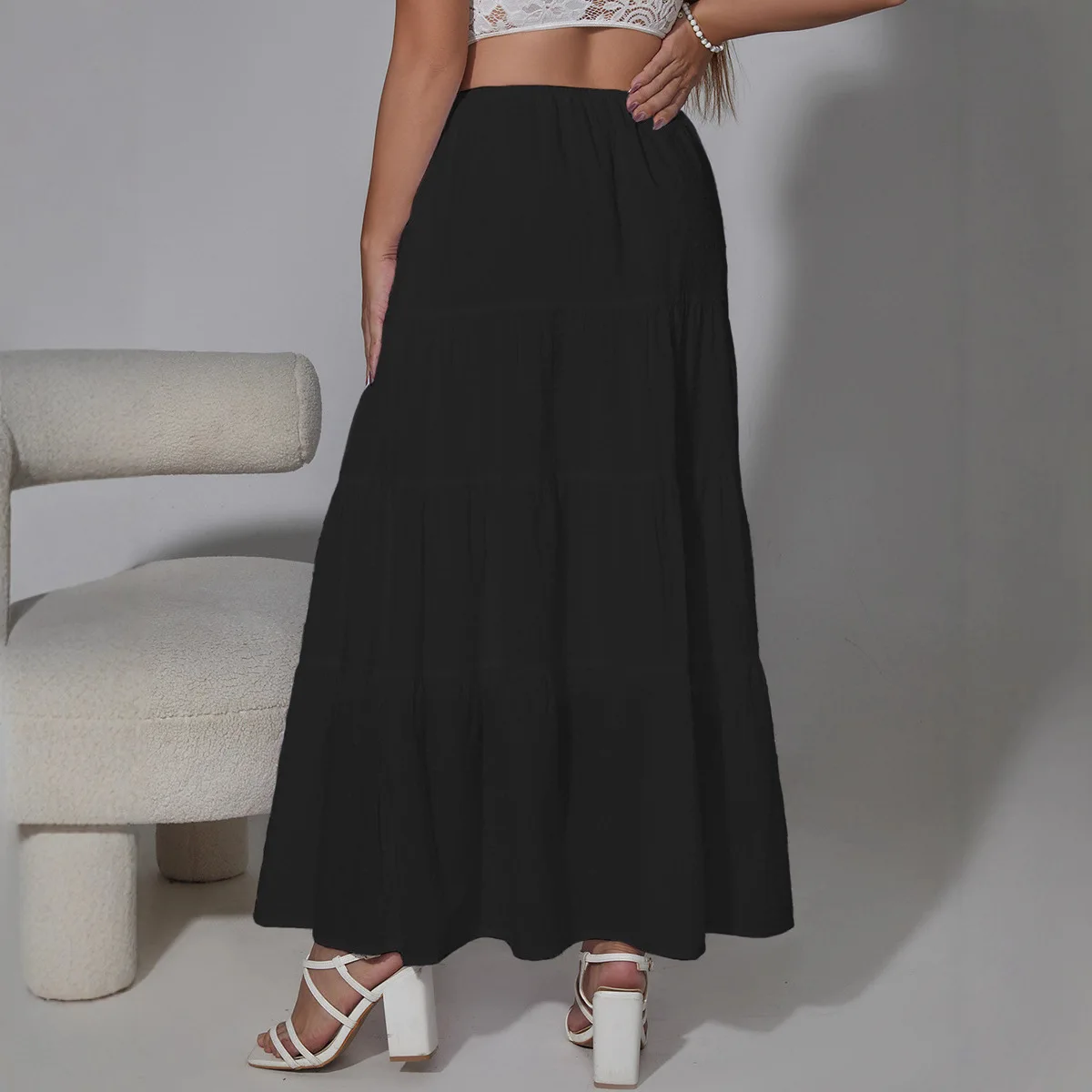 2026 Autumn Comfortable Commuting Women's Drawstring Adjustable Skirt High Waist Elastic Four-Section Long Skirt for Women - Image 4