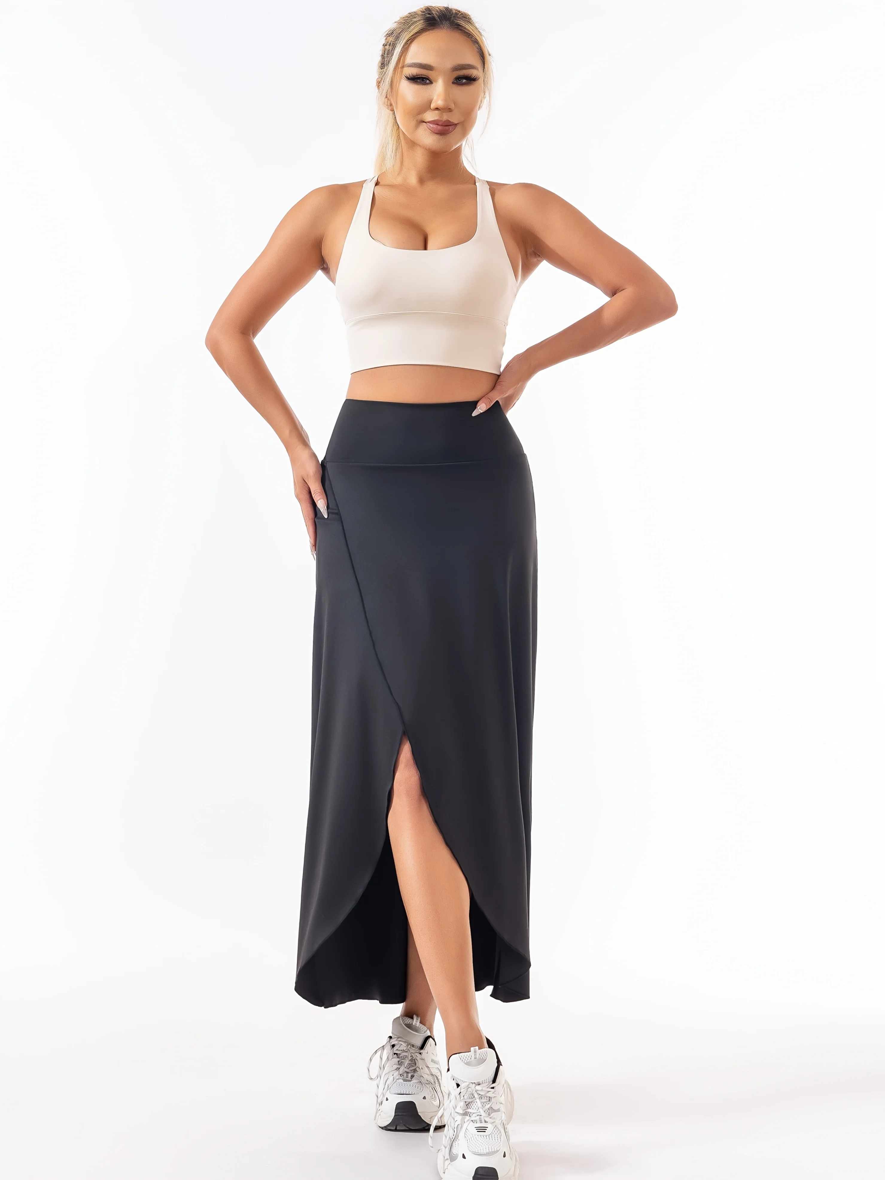 Women's High Waist A-Line Slit Sports Skirt Spring Summer New Drapey Casual Long Skirt - Image 3