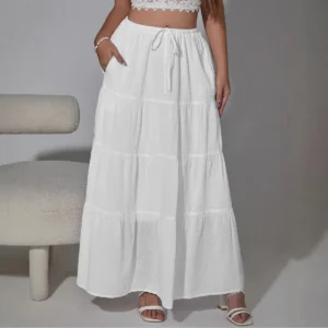 2026 Autumn Comfortable Commuting Women's Drawstring Adjustable Skirt High Waist Elastic Four-Section Long Skirt for Women