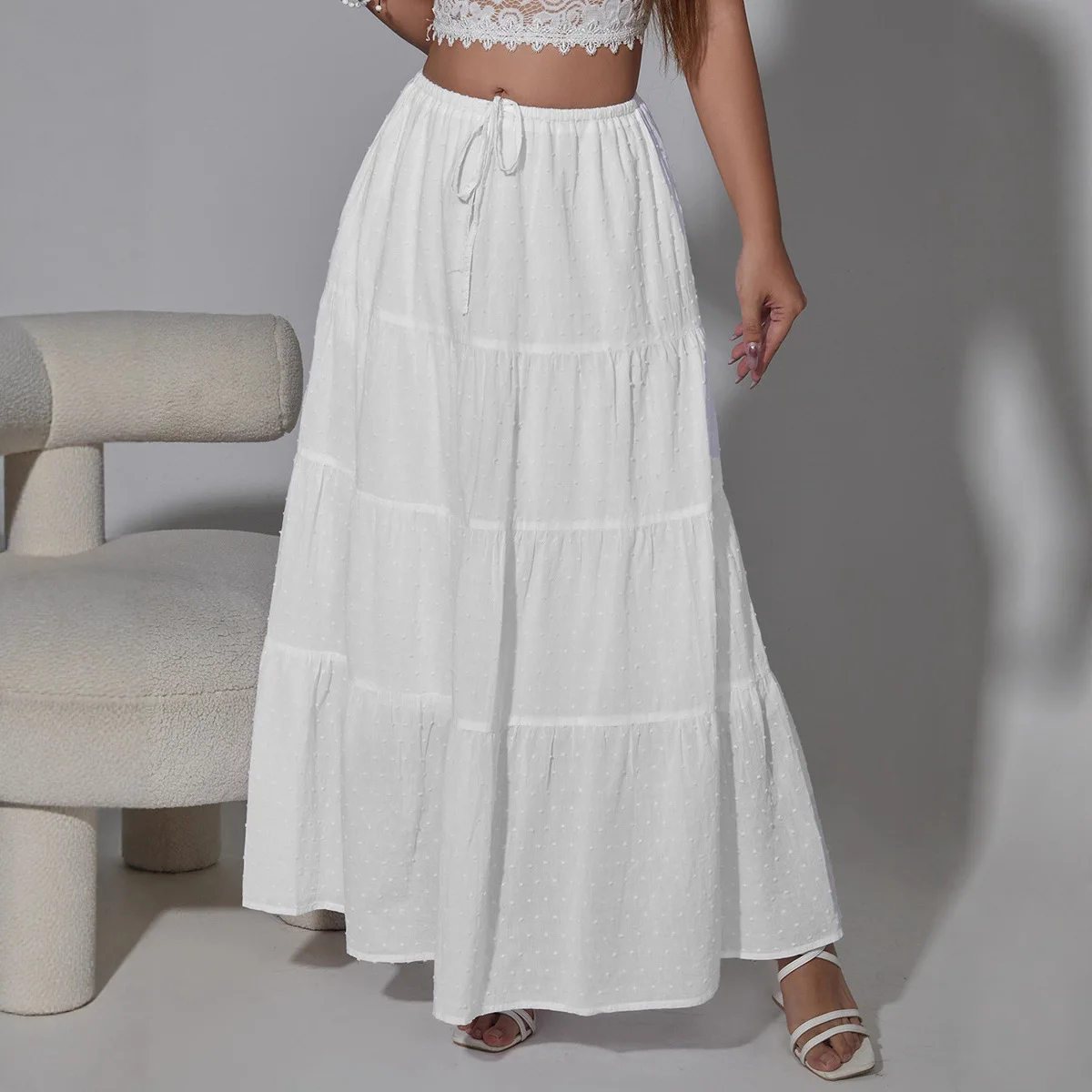 2026 Autumn Comfortable Commuting Women's Drawstring Adjustable Skirt High Waist Elastic Four-Section Long Skirt for Women - Image 3