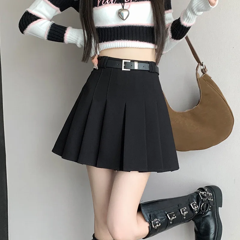 Women's High Waist Gray Pleated Skirt Summer New Preppy Style Slim Fit A-line Skirts Woman Solid Color Casual Student Mini Skirt - Image 5