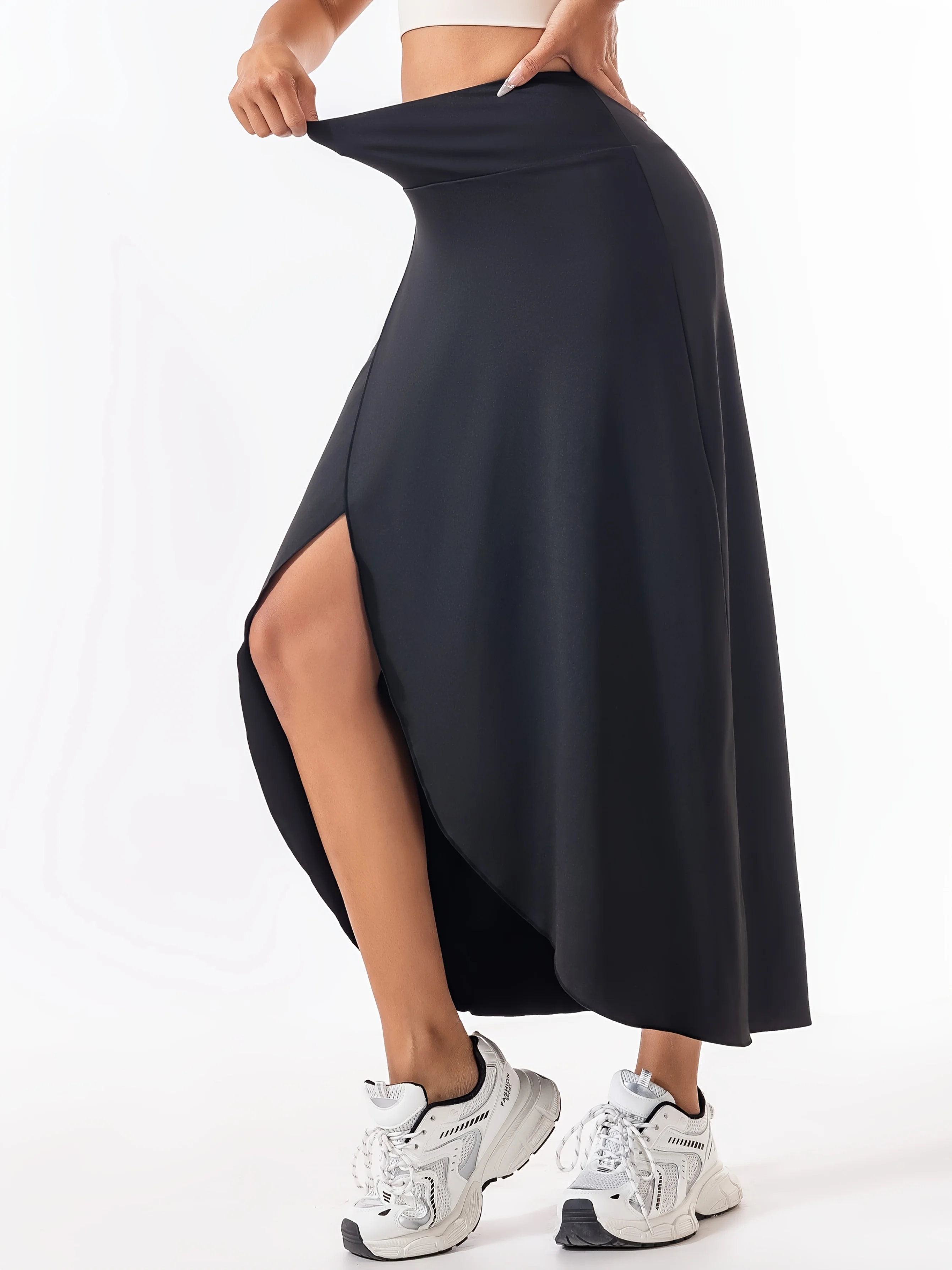 Women's High Waist A-Line Slit Sports Skirt Spring Summer New Drapey Casual Long Skirt - Image 5