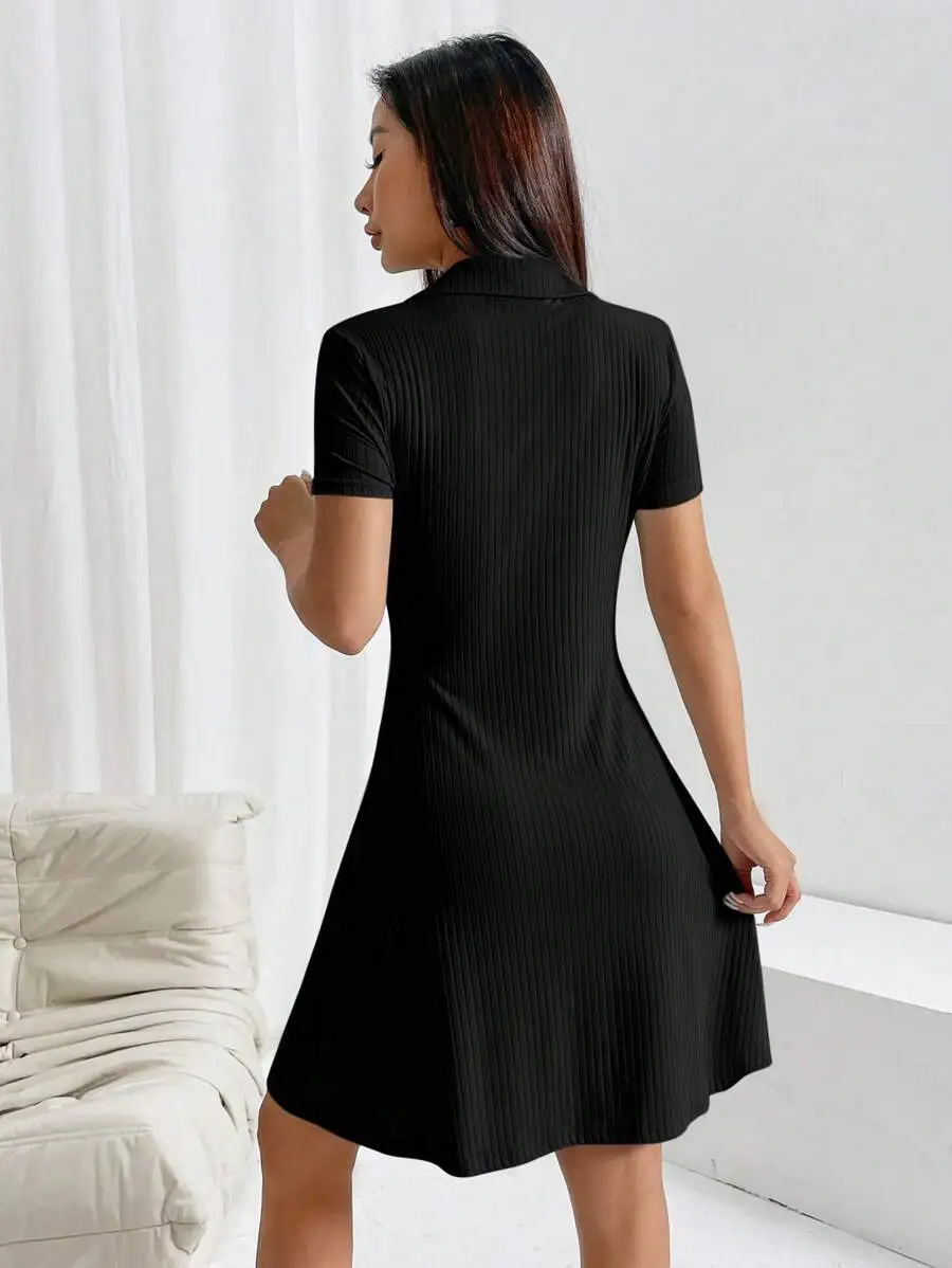 Women's Solid Color Polo Collar Short Sleeve Dress Business Casual Short Dresses for Women Women's Summer Clothing - Image 2