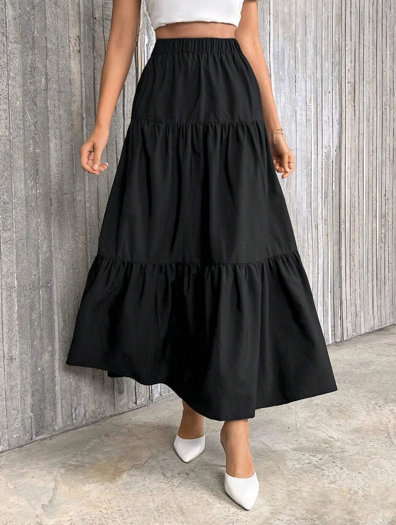 Women's Flounce Hem Skirt - Bestseller Solid Color High Waist A-Line Skirt, Casual Loose Fit & Versatile for Daily Outfits - Image 3