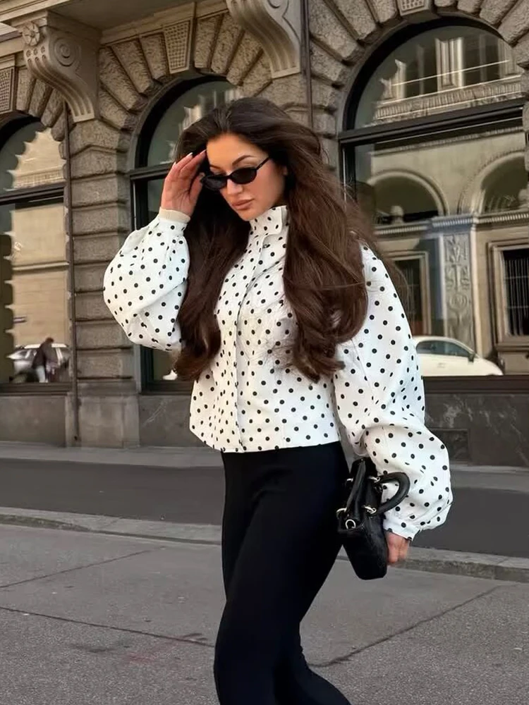 Women's Jackets Fashion Polka Dot Bomber Jacket Spring Women Long Sleeve Loose Jackets Coats Streetwear Female Outerwear Tops - Image 3