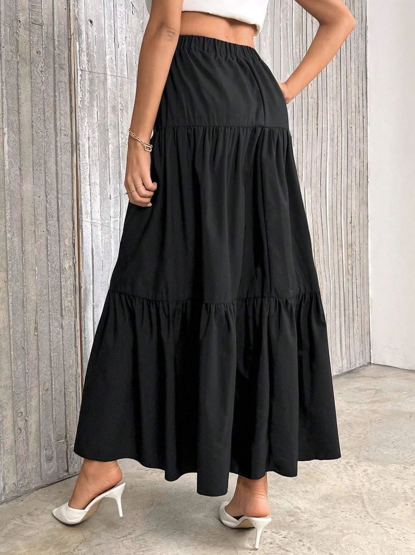 Women's Flounce Hem Skirt - Bestseller Solid Color High Waist A-Line Skirt, Casual Loose Fit & Versatile for Daily Outfits - Image 2