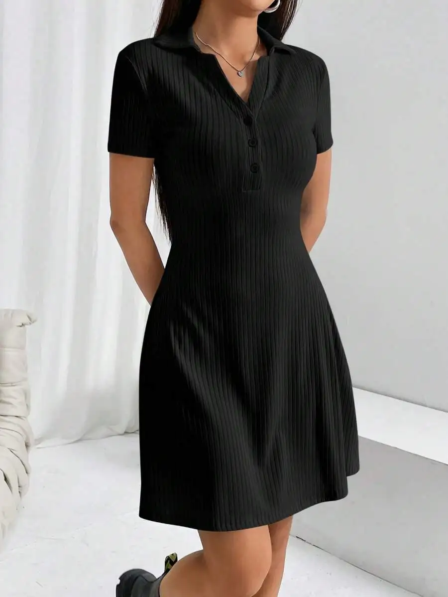 Women's Solid Color Polo Collar Short Sleeve Dress Business Casual Short Dresses for Women Women's Summer Clothing
