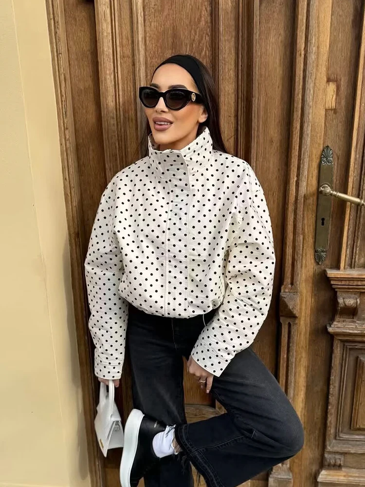 Women's Jackets Fashion Polka Dot Bomber Jacket Spring Women Long Sleeve Loose Jackets Coats Streetwear Female Outerwear Tops - Image 2