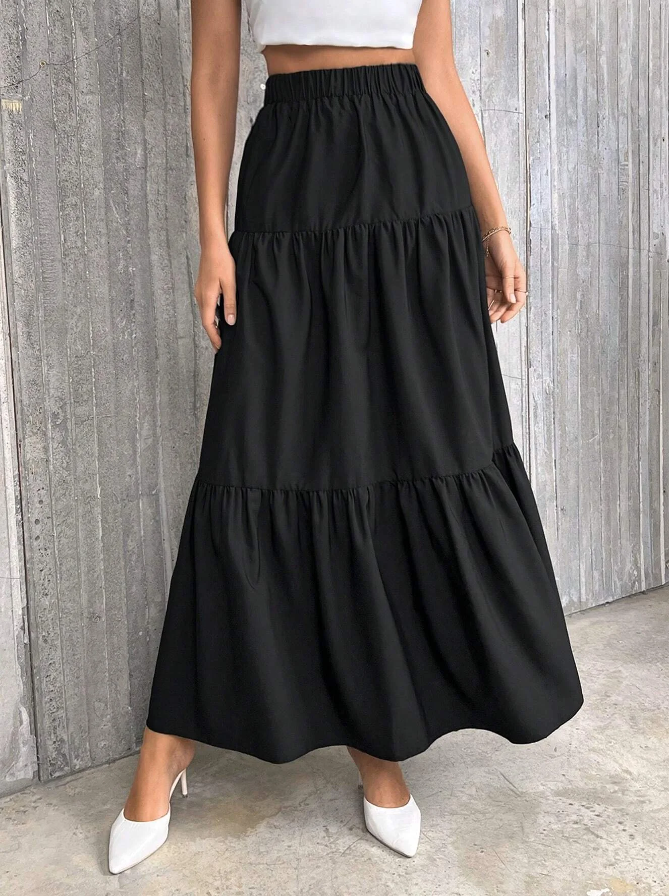 Women's Flounce Hem Skirt - Bestseller Solid Color High Waist A-Line Skirt, Casual Loose Fit & Versatile for Daily Outfits - Image 4