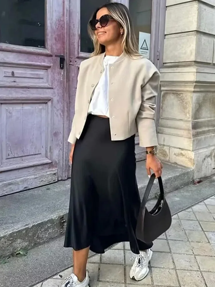 Willshela 2024 Black Satin Skirt Woman High Waist Elegant Long Skirts For Women Fashion Summer Midi Skirt Office Women's Skirts - Image 2
