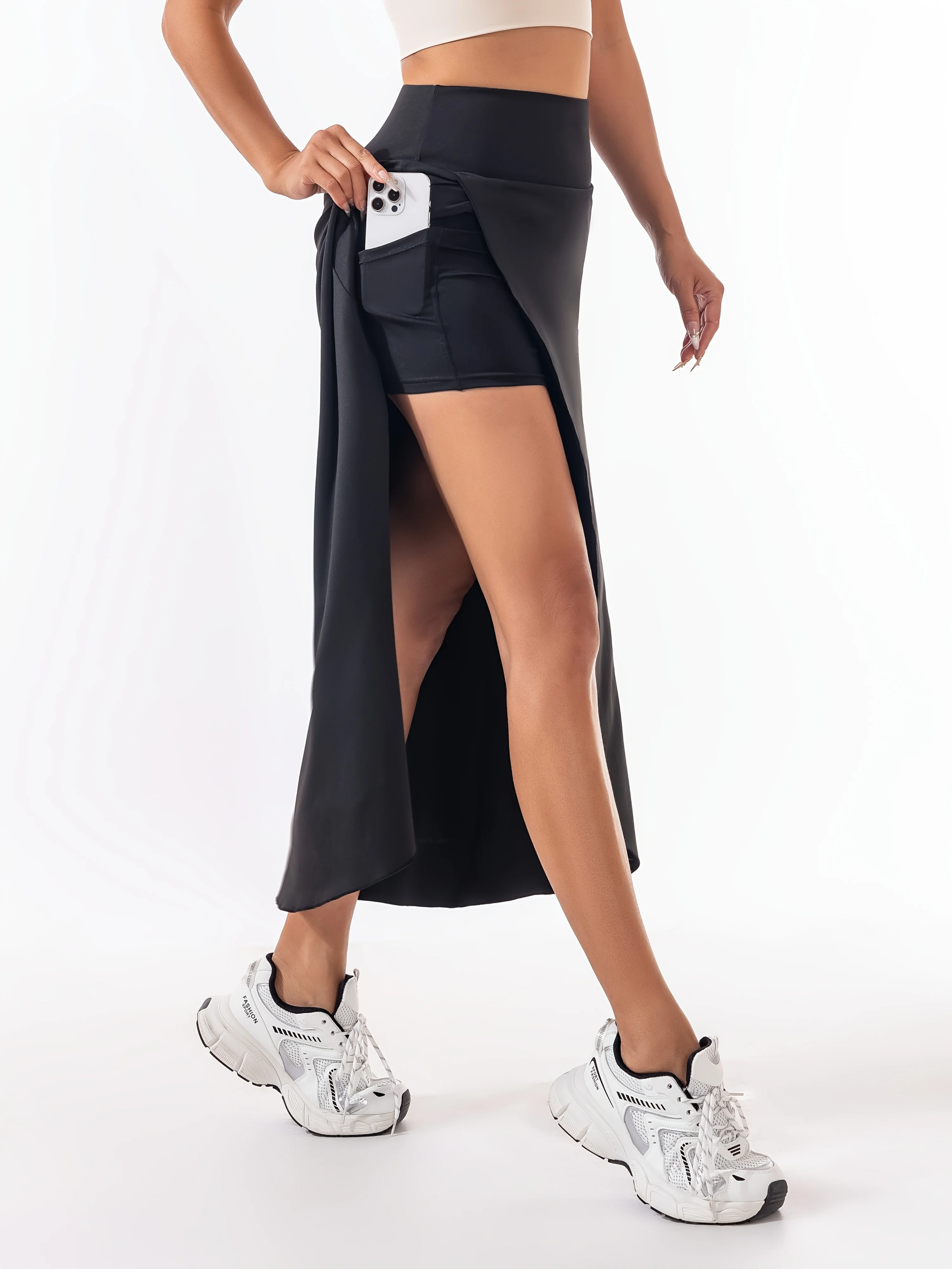 Women's High Waist A-Line Slit Sports Skirt Spring Summer New Drapey Casual Long Skirt - Image 4