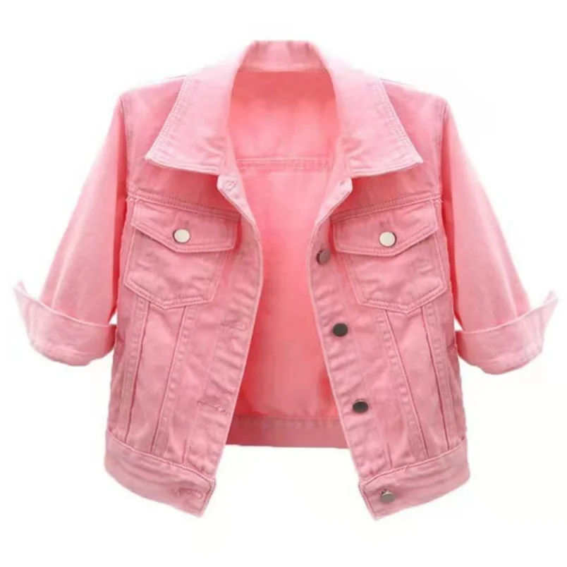 Women Denim Jacket Spring Autumn Short Coat Pink Jean Jackets Casual Tops Purple Yellow Purple Blue Loose Tops Lady Outerwear - Image 3
