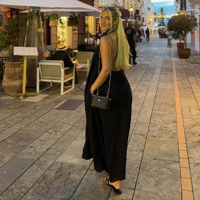 Dresses Summer Women's 2026 New Neck-Hanging Elegant Long Holiday Dress Women Street Chic Youth Loose Fashion Dress - Image 3