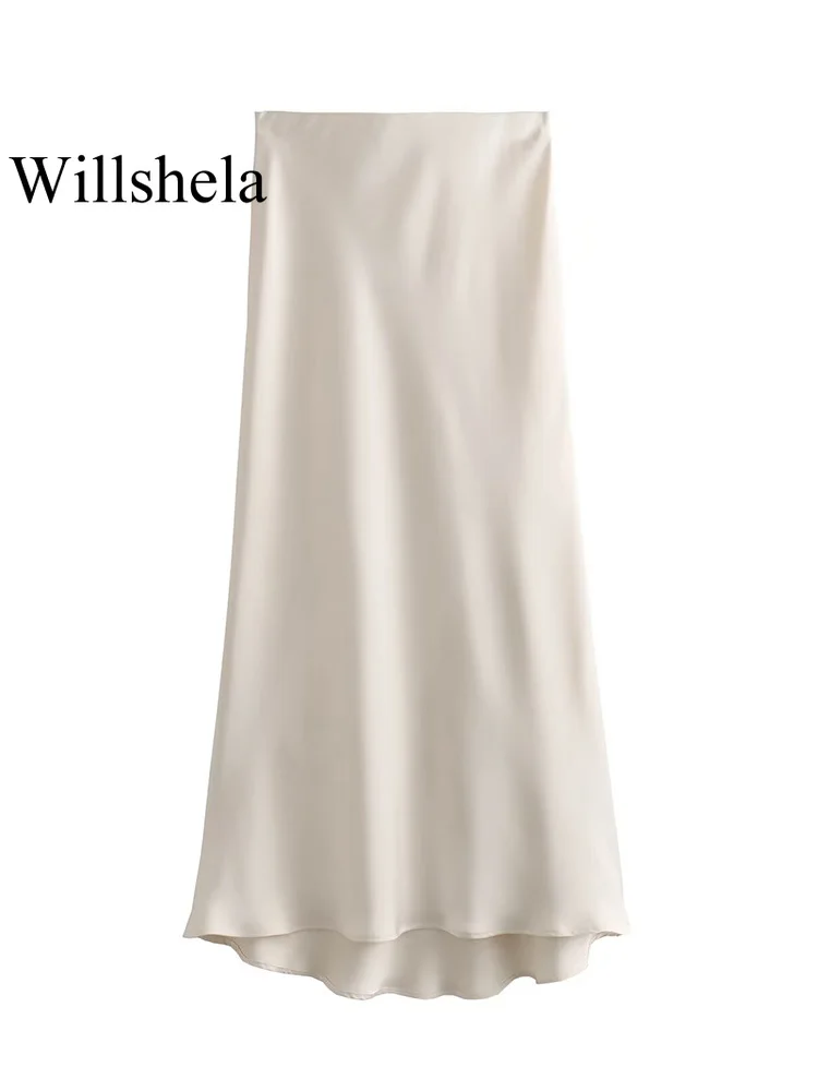 Willshela 2024 Black Satin Skirt Woman High Waist Elegant Long Skirts For Women Fashion Summer Midi Skirt Office Women's Skirts - Image 5