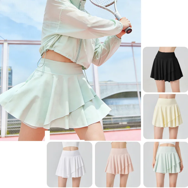 2026 new high-waist pleated women's tennis skirt, quick-dry short skirt with built-in shorts, sports fitness yoga running skirt