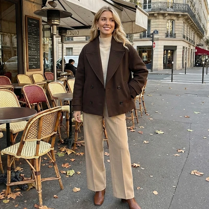 Willshela Women Fashion Solid Double Breasted Trench Jackets Vintage Lapel Neck Long Sleeves Female Chic Lady Outfits - Image 3