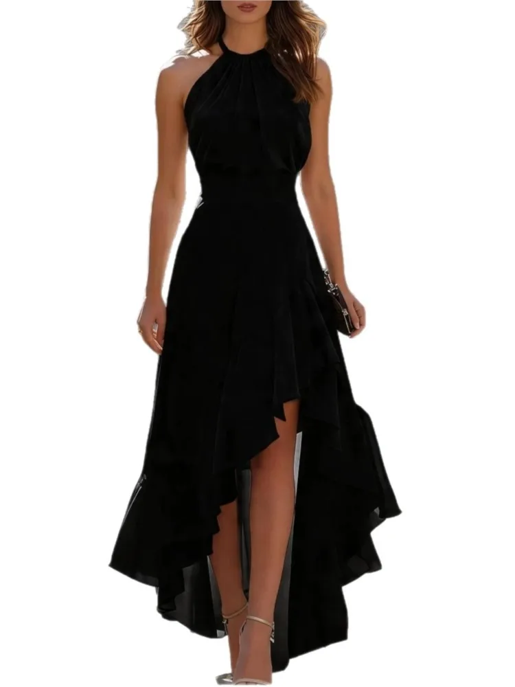 2026 Summer Dresses Women's Sleeveless Halter Neck High Low Dress for Women with Ruffled Asymmetrical Hem Elegant Party Dresses - Image 5